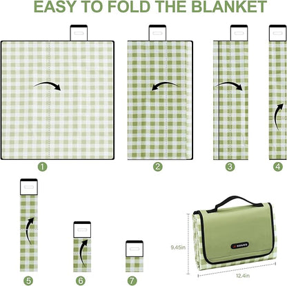 Outdoor Picnic Blanket 80"X80" Picnic Mat Extra Large Camping Blanket Beach Blanket Foldable Waterproof Sand Mat Hiking Travel Family Concerts(Green)