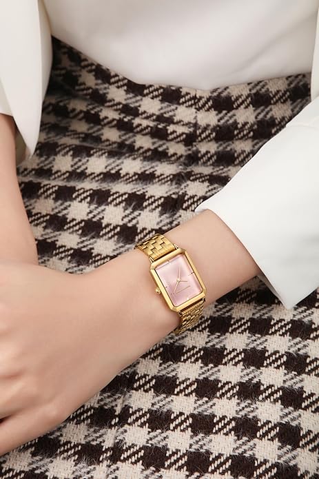 Roberto Marino RM1982 Women’s Luxury Watch Rectangular Gold – Japanese Quartz Movement, Vintage Stainless Steel Design, Silver Dial, Elegant Dress Timepiece, 3ATM Water Resistant – Reloj para Mujer