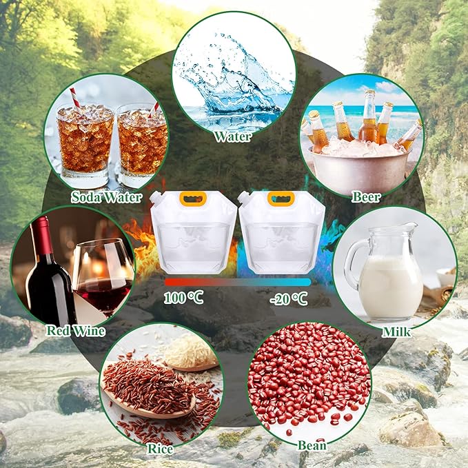 Tessco for you 36 Pcs 1.3 Gallon Collapsible Water Storage Bag Water Container Emergency Jug Plastic Storage Pouch Freezable Carrier Tank Foldable Bottle for Outdoor Sport Camping Hiking (Clear)
