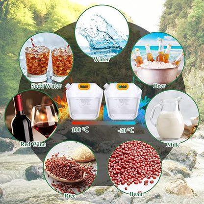 Tessco for you 36 Pcs 1.3 Gallon Collapsible Water Storage Bag Water Container Emergency Jug Plastic Storage Pouch Freezable Carrier Tank Foldable Bottle for Outdoor Sport Camping Hiking (Clear)