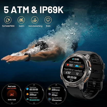 KOSPET Smart Watch for Men, 60 Days Extra-Long Battery, 50M Waterproof for Swimming, Rugged Military Full Metal Body Smartwatch, 1.43” AMOLED Always-On Fitness Watch(Answer/Make Calls) AI Voice