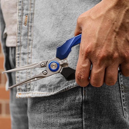 TRUSCEND Lockable Handy Fishing Pliers with Innovative Ergonomic Handle, Saltwater Corrosion Resistant Teflon Coated Fishing Tool, Multi-Function Fishing Gear with Mo-V Cutter