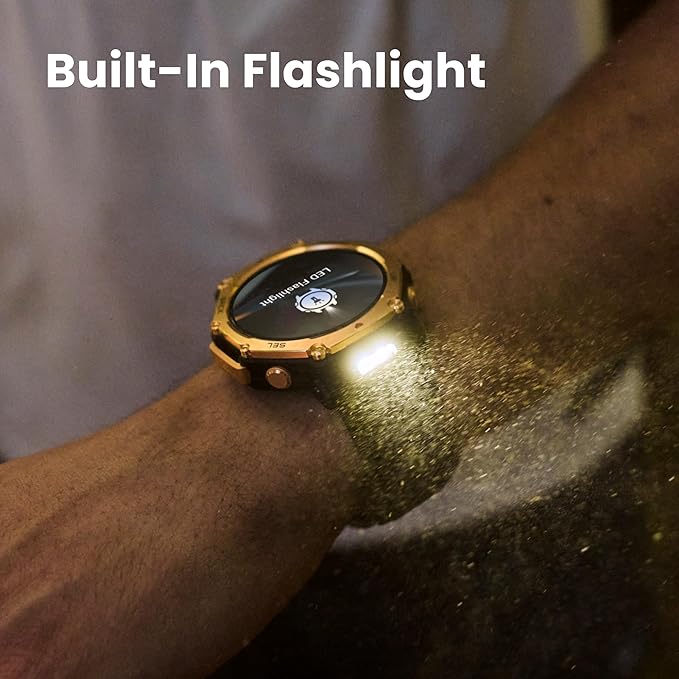 Amazfit T-Rex 3 Pro Outdoor Smart Watch 48mm Sapphire AMOLED Display with Flashlight, Ti Bezel, Dual Band GPS, Offline Maps, 25 Days Battery, 10 ATM, 180+ Sports Mode for Android & iPhone, Black Gold