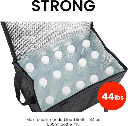 NZ home Large Insulated Cooler Bag and Food Warmer for Delivery & Grocery Shopping with Zippered Top, Black (1 Pack)