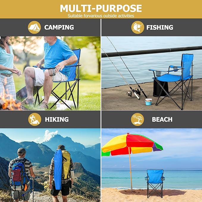 Joyfair Portable Camping Chair, Outdoor Lawn Folding Chairs for Adults, Heavy Duty Large Foldable Chairs for Beach, Fishing, Tailgating Outdoor Sport, 2 Cup Holders & Carry Bag