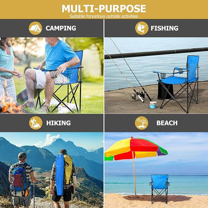 Joyfair Portable Camping Chair, Outdoor Lawn Folding Chairs for Adults, Heavy Duty Large Foldable Chairs for Beach, Fishing, Tailgating Outdoor Sport, 2 Cup Holders & Carry Bag