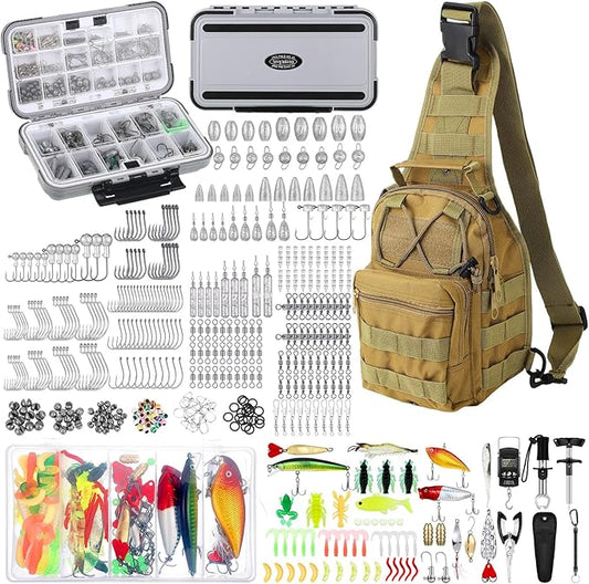 Sosation 482 Pcs Fishing Gear Equipment Kit, Backpack and Tackle Box with Tackle Included, Lures, Hooks, Sinkers Tools Accessories Kit Fishing Gifts for Men