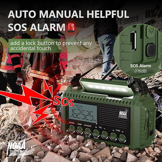 Emergency Weather Radio 12000mAh - Solar Hand Crank NOAA Weather Alert Radio with AM/FM/SW, Rechargeable Battery Charger, Flashlight, Reading Lamp & SOS Alarm, Portable Radio for Emergencies & Outdoor
