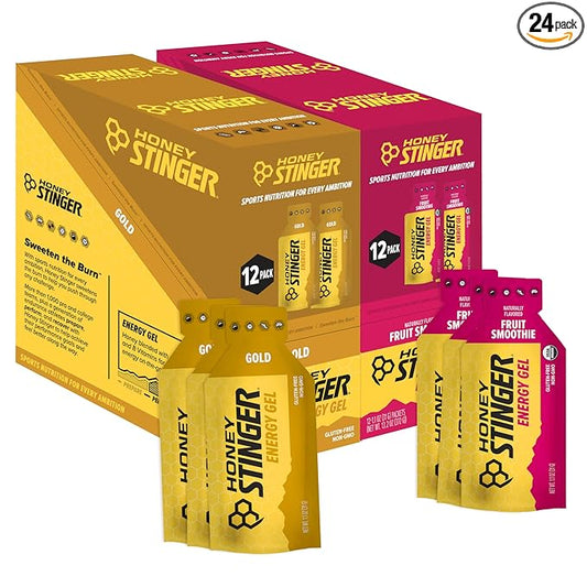 Honey Stinger Energy Gel Variety Pack 12 Packs Each of Gold and Organic Fruit Smoothie Gluten Free & Caffeine Free Sports Nutrition for Home & Gym, Pre and Mid Workout
