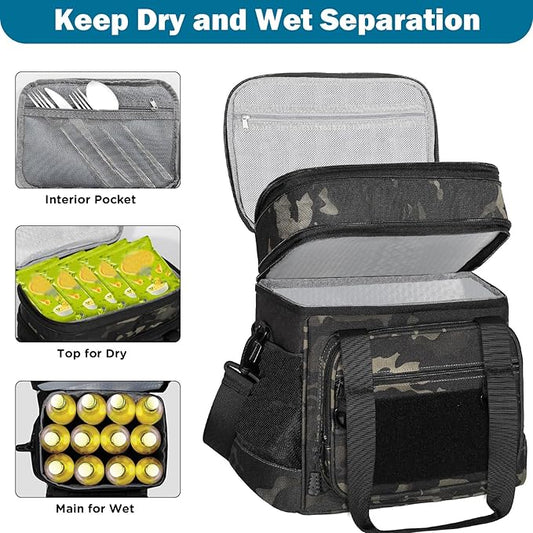 GLENKEY Double Deck Insulated Lunch Box, Expandable Xlarge Lunch Bag Leakproof Cooler Bag Lunch Pail for Men Women Adults Work Shifts Travel Daytrip,22L,Black-Camo