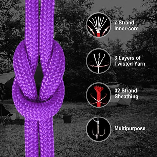 WEREWOLVES Paracord Rope, 7 Strand Type III Parachute Cord 4mm 100ft / 200ft for Crafting, DIY Projects, Survival Bracelets (Medium Purple, 100 ft)