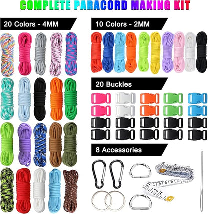 WEREWOLVES Paracord 550, 4MM Paracord 20 Colors & 2MM Micro Paracord Rope 10 Colors with Instructions Book, Paracord Bracelet Combo Crafting Kits, Parachute Cord and Complete Accessories