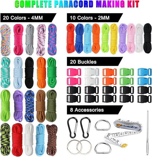 WEREWOLVES Paracord 550, 4MM Paracord 20 Colors & 2MM Micro Paracord Rope 10 Colors with Instructions Book, Paracord Bracelet Combo Crafting Kits, Parachute Cord and Complete Accessories