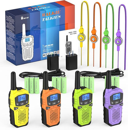 Walkie Talkies for Adults- WokTok Long Range Two Way Radio for Camping Hiking Hand Held Hiking Accessories Camping Gear Xmas Birthday Gift for Kids,SOS Siren,NOAA Weather Alert,4 Radios