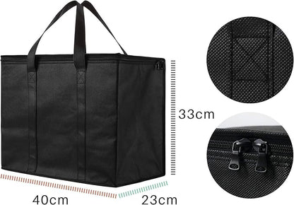 NZ home Insulated Cooler Bag and Food Warmer (XL Plus, 2 Pack) for Delivery & Grocery Shopping with Zippered Top, Black