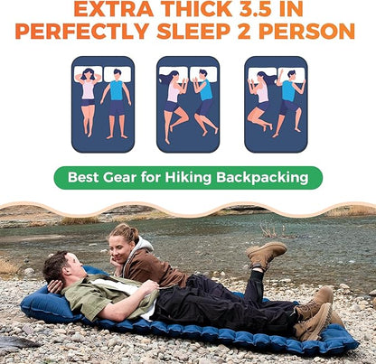 KingCamp Self Inflating Camping Mattress with Built-in Foot Pump, Connectable Durable Inflatable Sleeping Mat with Pillow, Compact Camping Air Mattress for Hiking