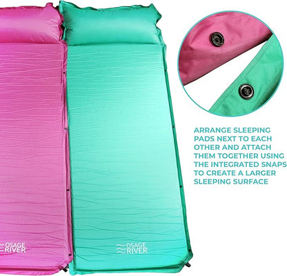 OSAGE RIVER Self Inflating Sleeping Pad with Built-in Pillow, Compact Memory Foam Sleep Mat, Camping Air Mattress for Tent, Travel, Backpacking, or Hiking