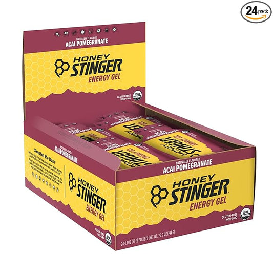 Honey Stinger Organic Acai Pomegranate Energy Gel, Gluten Free & Caffeine Free, for Exercise, Running and Performance, Sports Nutrition for Home & Gym, Pre and Mid Workout, 24 Pack, 26.4 Ounce