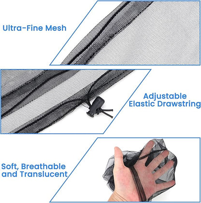 2 Pack GuoluvSoo Mosquito Head Nets with Drawstring, Premium Bug Net for Head, Universal Fit for Hats, Breathable Mosquito Net Hat, Ideal for Outdoor Adventures: Hiking, Camping, Fishing, Gardening