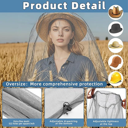 2 Pack Ultra Large Mosquito Net 42x25 Inches Mosquito Head Net Oversized Insect Netting Bug Fits Most Hats for Gardening Hiking Fishing Traveling(Gray+White)