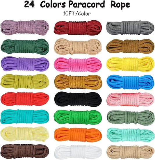 MONOBIN Paracord 550 Combo kit, 24 Colors 10ft Paracord Rope with Instruction, Multifunction Parachute Cord for Making Paracord Bracelets, Lanyard, Dog Collar, Idea for Gift…