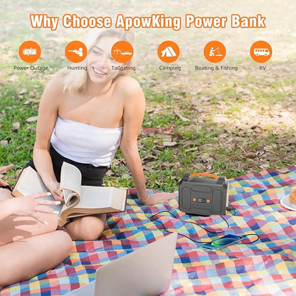 Apowking Portable Power Station Bank 200W Peak(100W Rated),146Wh Solar Powered Power Bank with 2 AC Outlet 110V,39600mAh Power Bank Lithium Battery Pack for Home Outdoor Camping Emergency