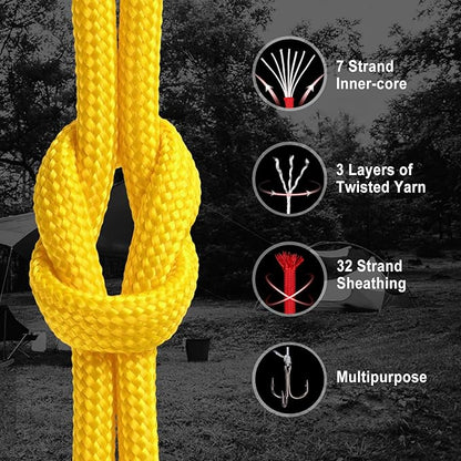 WEREWOLVES Paracord Rope, 7 Strand Type III Parachute Cord 4mm 100ft / 200ft for Crafting, DIY Projects, Survival Bracelets (Yellow, 100 ft)