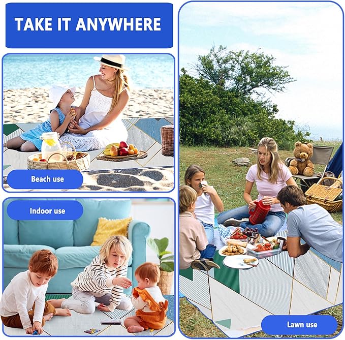 Picnic Blanket, Foldable Waterproof Sand Mat, Extra Large Picnic Blanket Outdoor Picnic Mat Beach Blanket for Park Grass Camping Hiking Travel Family Concerts