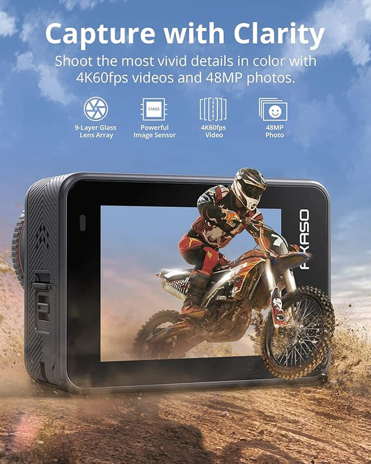 AKASO Brave 8 4K60FPS Action Camera, 48MP Photo Touch Screen Waterproof Super Wide Angle 16x Slo-mo SuperSmooth Stabilization Underwater Camera with Remote Control Helmet Accessories (Brave 8)