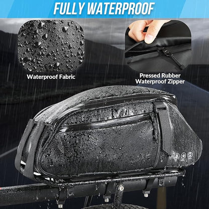 WOTOW Reflective Rear Rack Bag, Water Resistant Bike Saddle Panniers for Bicycles, 8L Trunk Cycling Back Seat Cargo Carrier Storage Pouch With Shoulder Strap for Travel Commute