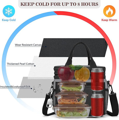 Lunch Box & Lunch Bag for Men Women, Large Insulated Adult Lunch Box, Leakproof Cooler Lunchbox with Bottle Opener for Work Picnic Beach, 16L, Gray