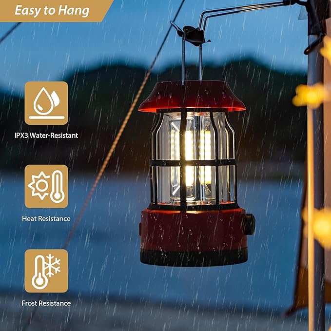 TRIROCKS Set of 2 LED Solar Camping Lantern Dimmable Rechargeable Lantern IPX3 Water-Resistant Portable Emergency Lights Outdoor Camping Lights for Camping Home Power Outage Hurricane Hiking (Red)