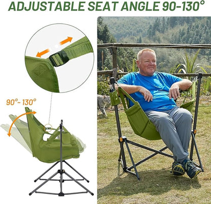 Timber Ridge Hammock Camping Chair with Adjustable Backrest, Heavy Duty Folding Hammock Chair Supports 300lbs, Portable Hammock Chair for Camping, Travelling and Patio, Green