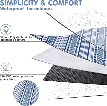 Oversized Waterproof Picnic Mat, Outdoor Beach Mat. Suitable for Camping, Outdoor, Beach, Party and Concert. (Dark Blue & Light Blue, 80" x 60")