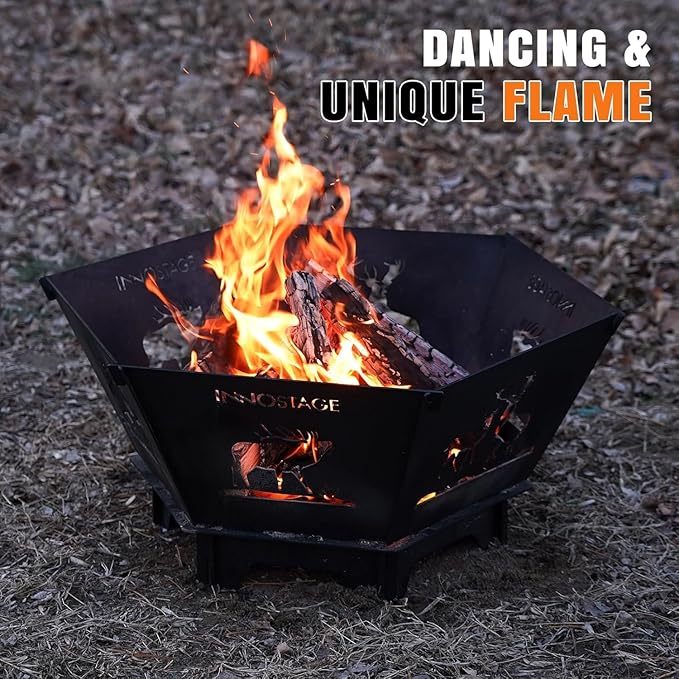 Fire Pit for Camping- 23Inch Small Collapsible Firepit for Patio Outside Wood Burning Outdoor Indoor BBQ Picnic Foldable Fire Pits Bonfire of Backyard Patio with Portable Tote Bag