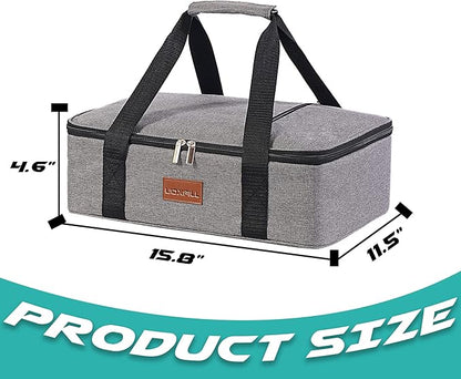 Lunch Bag Insulated Thermal Food Carrier Insulated Casserole Carrier for Hot or Cold Food,Insulated Tote Bag for Potluck Cookouts Parties Picnic, Lasagna Lugger,Fits 9"x13" Baking Pan,Gray