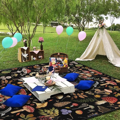 Extra Large Picnic Blankets Waterproof Foldable (80"x 80") Mushroom Beach Blanket Waterproof Sandproof,3-Layer Thicking Mat Outdoor Packable Camping Blanket