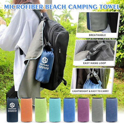 HOEAAS 2 Pack Microfiber Camping Towels, Quick Dry Towel, Super Absorbent Ultra Compact Travel Towel Soft Lightweight Sports Towel for Sweat Fast Drying Towels for Pool,Gym,Hiking,Backpacking,Fitness
