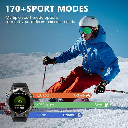 Military Smart Watch with Heart Rate Monitor/Compass/Flashlight/GPS, 1.43"AMOLED Smartwatch with 170+ Sport Modes,5ATM Waterproof Fitness Watch for Men & Women,Bluetooth Compatible iOS Android