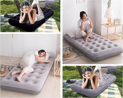 Twin Size Single Camping Air Mattress Bed with Air Pump,Inflatable Air Mattress,Thickened Portable Blow Up Bed,Travel Sleeping Pad for Truck Tent Camping/Home/Hiking(Grey)