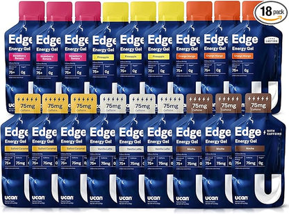 UCAN Edge Energy Gel Shots, Variety Pack (18, 2 Ounce Packets) for Running, Training, Workouts, Fitness, Cycling, Crossfit | Sugar-Free, Vegan, & Keto Friendly Energy