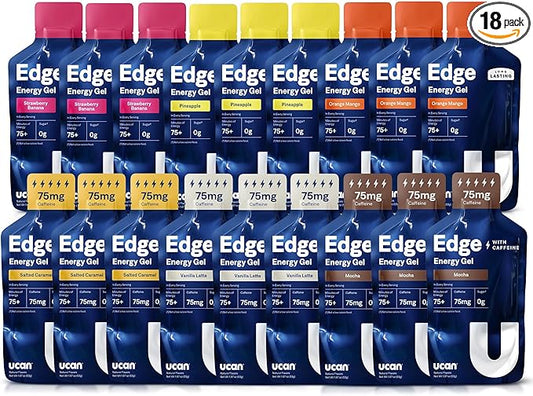 UCAN Edge Energy Gel Shots, Variety Pack (18, 2 Ounce Packets) for Running, Training, Workouts, Fitness, Cycling, Crossfit | Sugar-Free, Vegan, & Keto Friendly Energy