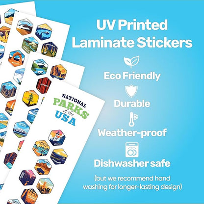 LET'S WANDER National Parks Water Bottle with 63 Waterproof Stickers - 32oz Leakproof Insulated Stainless Steel with Straw - USA Hiker Gift Bottle (Bubble Gum)