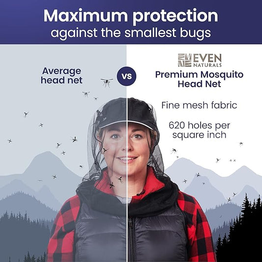 EVEN NATURALS Premium Mosquito Head Net - Ultra Large and Long, Extra Fine Holes, Mesh (39 * 26 * 25 inch)