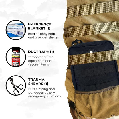 IFAK (Individual First Aid Kit) Trauma Kit with CAT Tourniquet — Medical Pouch for Tactical, Outdoor, Hiking, Military — Backpacking Emergency Medical Kit for Bleeding Control (Black)