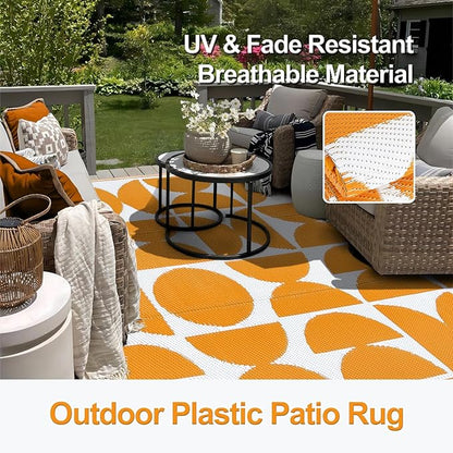 Wonnitar Outdoor Rugs 8x10 Waterproof Plastic Straw Rug, Large Outdoor Camping Rug for RV, Reversible Portable Outside Lightweight Area Rug for Backyard Balcony Beach Picnic (Orange,8'x10')