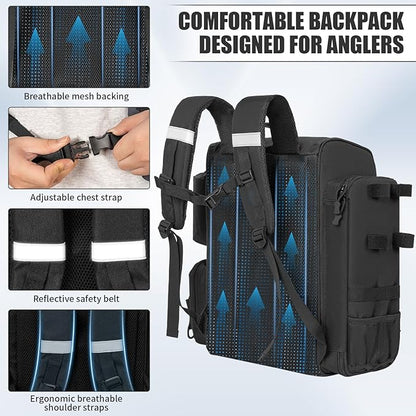 Fishing Tackle Backpack - Lightweight Outdoor Tackle Storage Bag - Water-Resistant Storage Fishing Gear and Equipment,Black