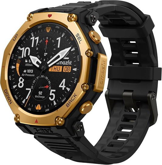 Amazfit T-Rex 3 Pro Outdoor Smart Watch 48mm Sapphire AMOLED Display with Flashlight, Ti Bezel, Dual Band GPS, Offline Maps, 25 Days Battery, 10 ATM, 180+ Sports Mode for Android & iPhone, Black Gold