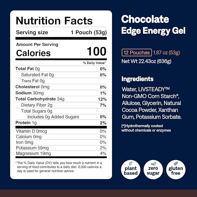 UCAN Edge Energy Gel Shots, Chocolate (12, 2 Ounce Packets) for Running, Training, Workouts, Fitness, Cycling, Crossfit | Sugar-Free, Vegan, & Keto Friendly Energy