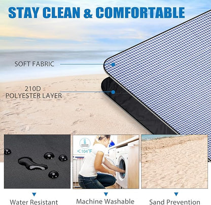 G GOOD GAIN Picnic Outdoor Blankets Waterproof Large - Beach Mat Sand Free Foldable with Carry Strap | Portable Camping Blanket | Park Blanket for Grass Park, Hiking, Travel, Concerts, Indoor (Blue)